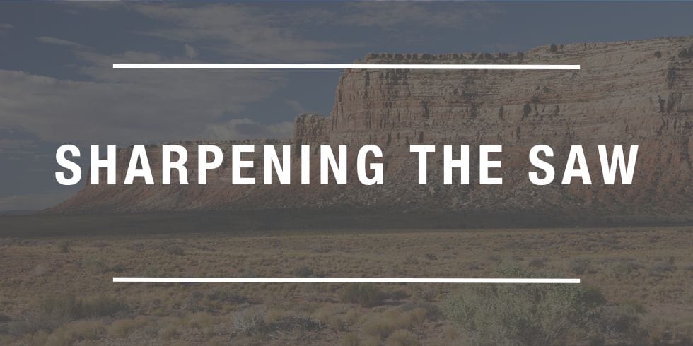 Sharpening the Saw written on landscape photo