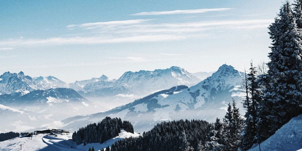 Snowy mountain at Christmas Snowy mountain with blue skies